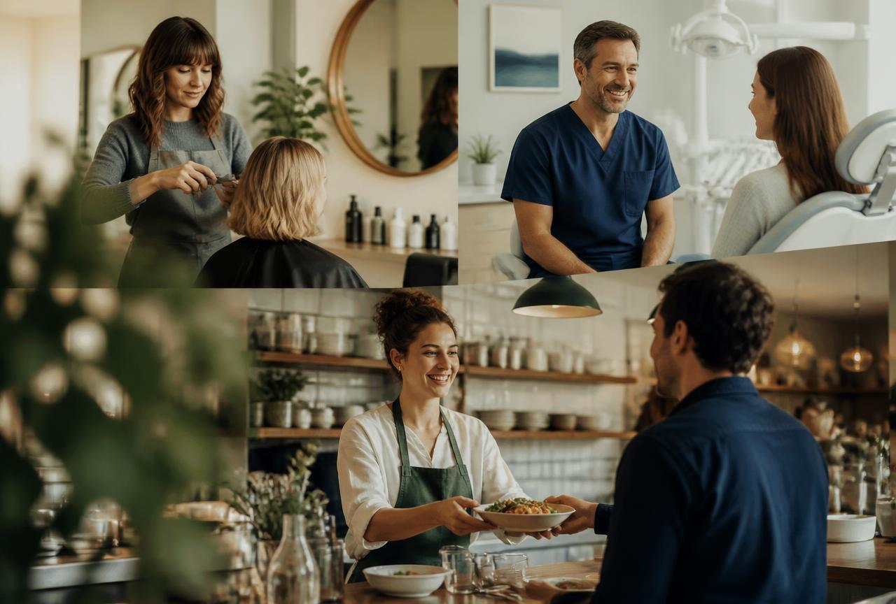 Kuaför, diş kliniği ve restoran işletmecileri müşterileriyle birlikte